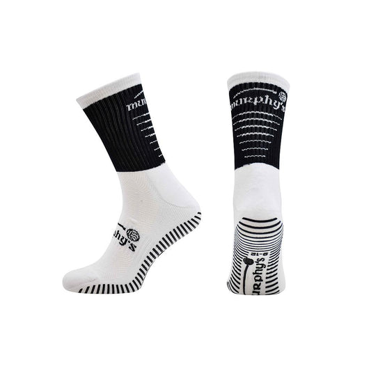 Junior Murphy's Pro Mid Grip Socks for sports, featuring cushioned mid-length design with grip details in white and black.