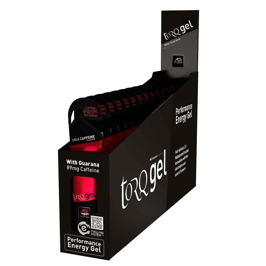 Box of 15 Torq Energy Gels with Guarana for sports nutrition, featuring individual gel packets in a clear box.