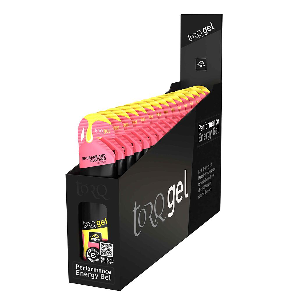 Torq Energy Gel box containing 15 individual packets, ideal for sports nutrition and endurance fueling.