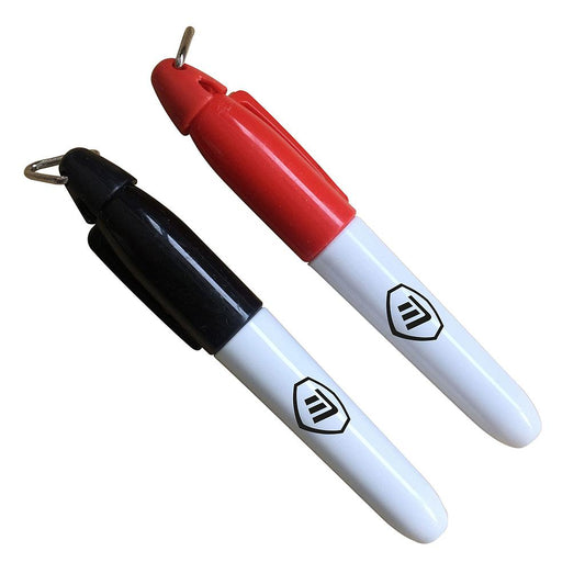 Two Masters waterproof golf ball marker pens with black ink, designed for marking golf balls on the course.