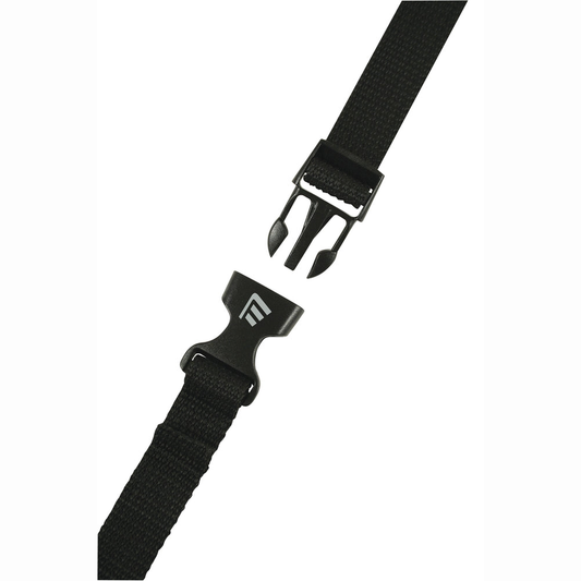 Masters Trolley Webbing Straps for sporting goods, shown in a close-up image with durable black webbing and metal buckles.