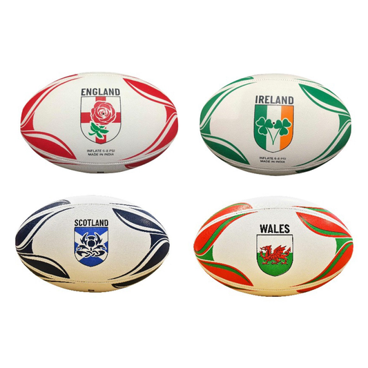 Size 5 Gioco rugby ball featuring international country-themed design, suitable for sporting goods and rugby games.