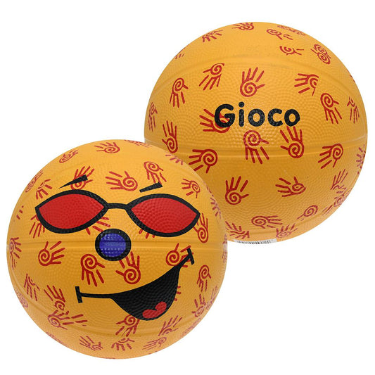 Gioco Mini Smile2 Junior rubber basketball for kids, orange with black and white design, suitable for sporting goods use.