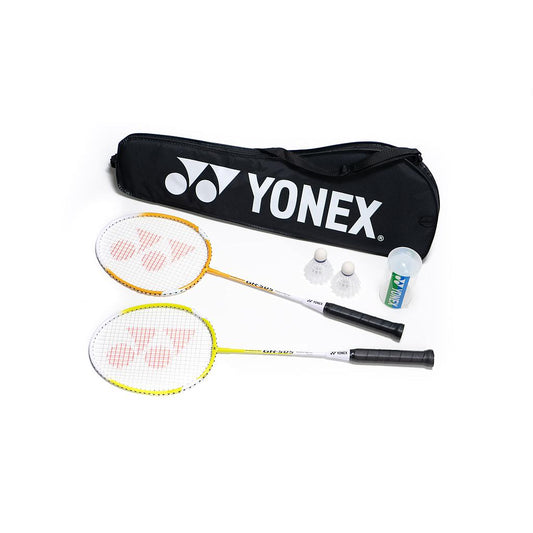 Yonex 2-player badminton set featuring 2 badminton rackets and 2 shuttlecocks for recreational play.