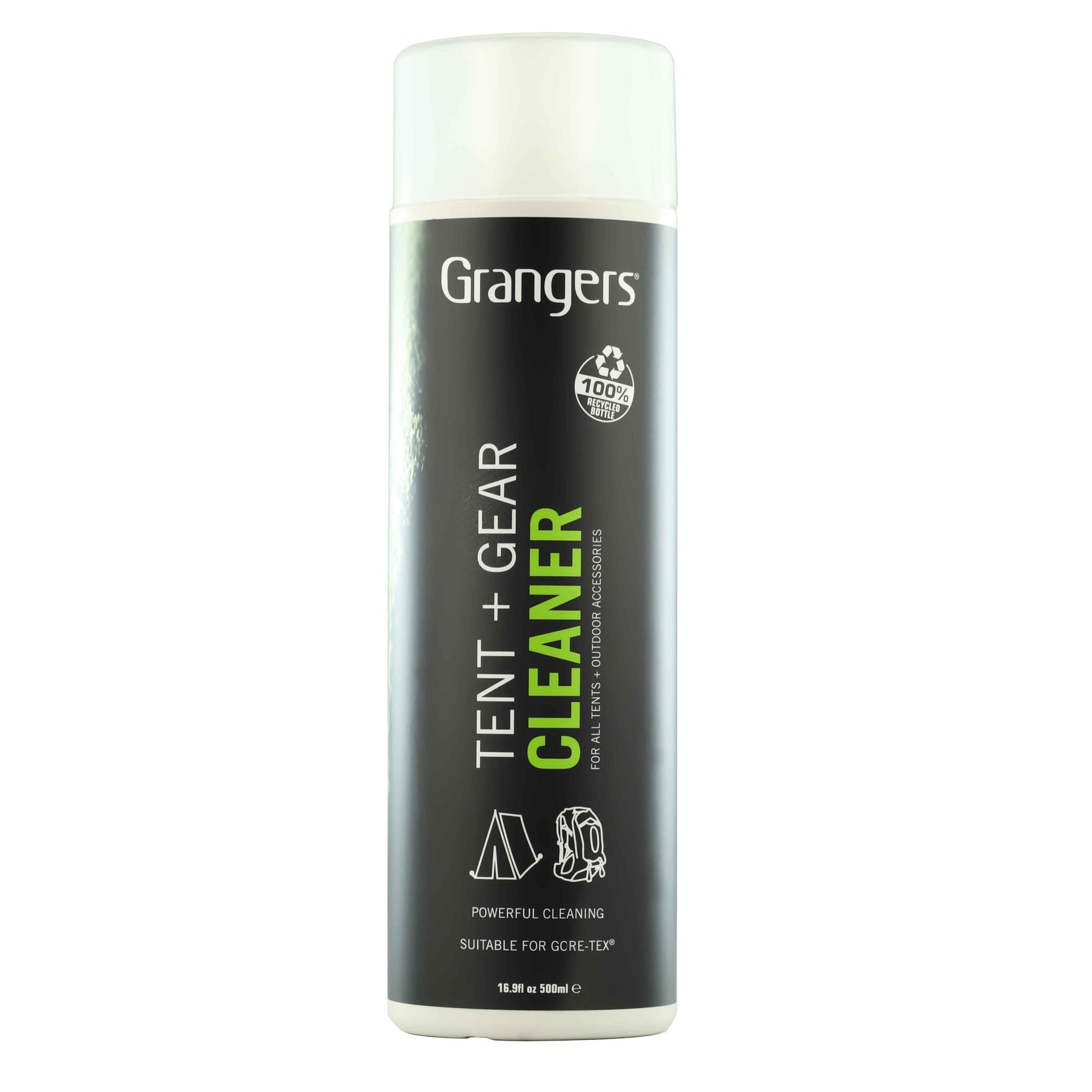 Grangers Tent & Gear Cleaner bottle for outdoor gear cleaning, featuring the Grangers brand logo and product label.