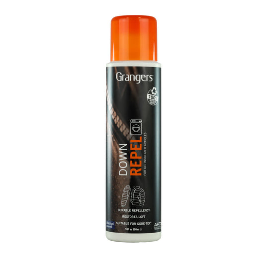 Grangers Down Repel Wash-In Proofer for down jackets, in a bottle, used for waterproofing and maintaining insulation.