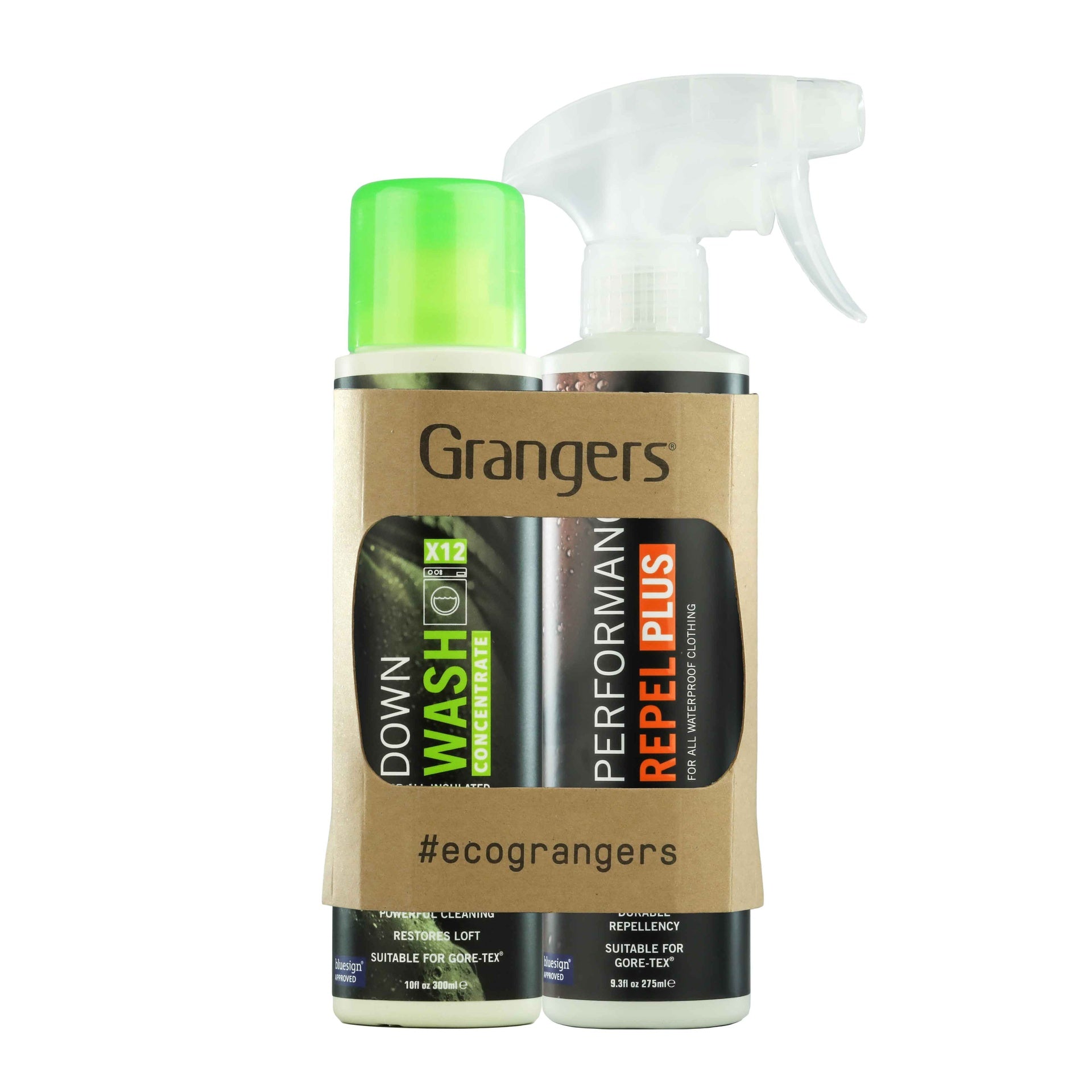 Grangers Down Wash & Performance Repel Plus bottle for cleaning and restoring water repellency on outdoor gear and apparel
