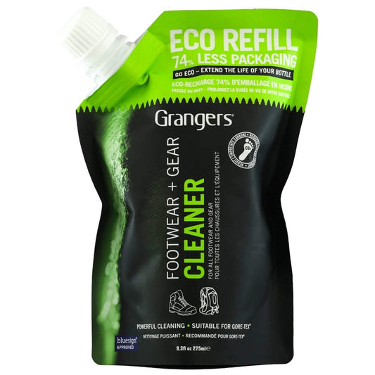 Grangers Footwear & Gear Cleaner Eco Refill bottle with label, used for cleaning sports footwear and gear.