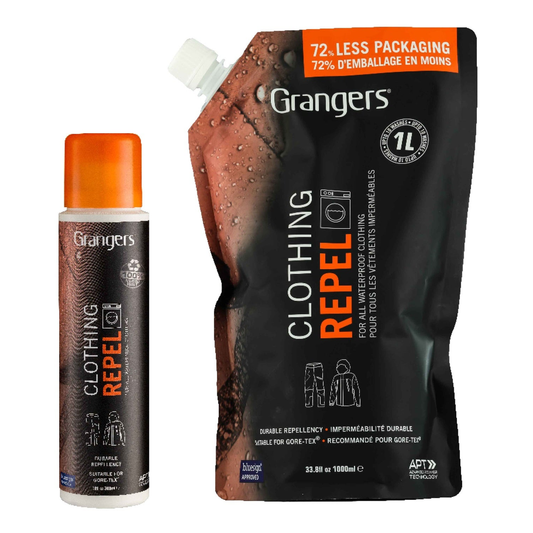 Grangers Clothing Repel spray bottle for waterproofing and protecting outdoor clothing and sporting gear.