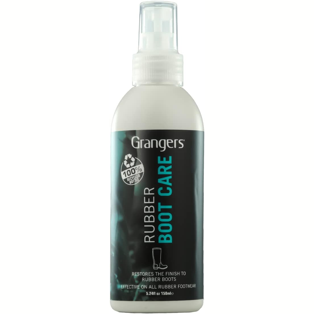 Grangers Rubber Boot Care Spray bottle, sporting goods product for waterproofing and maintaining rubber boots.