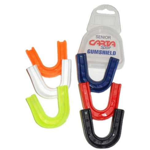 Cartasport gum shield mouthguard showing clear, flexible design for sports protection and dental safety.