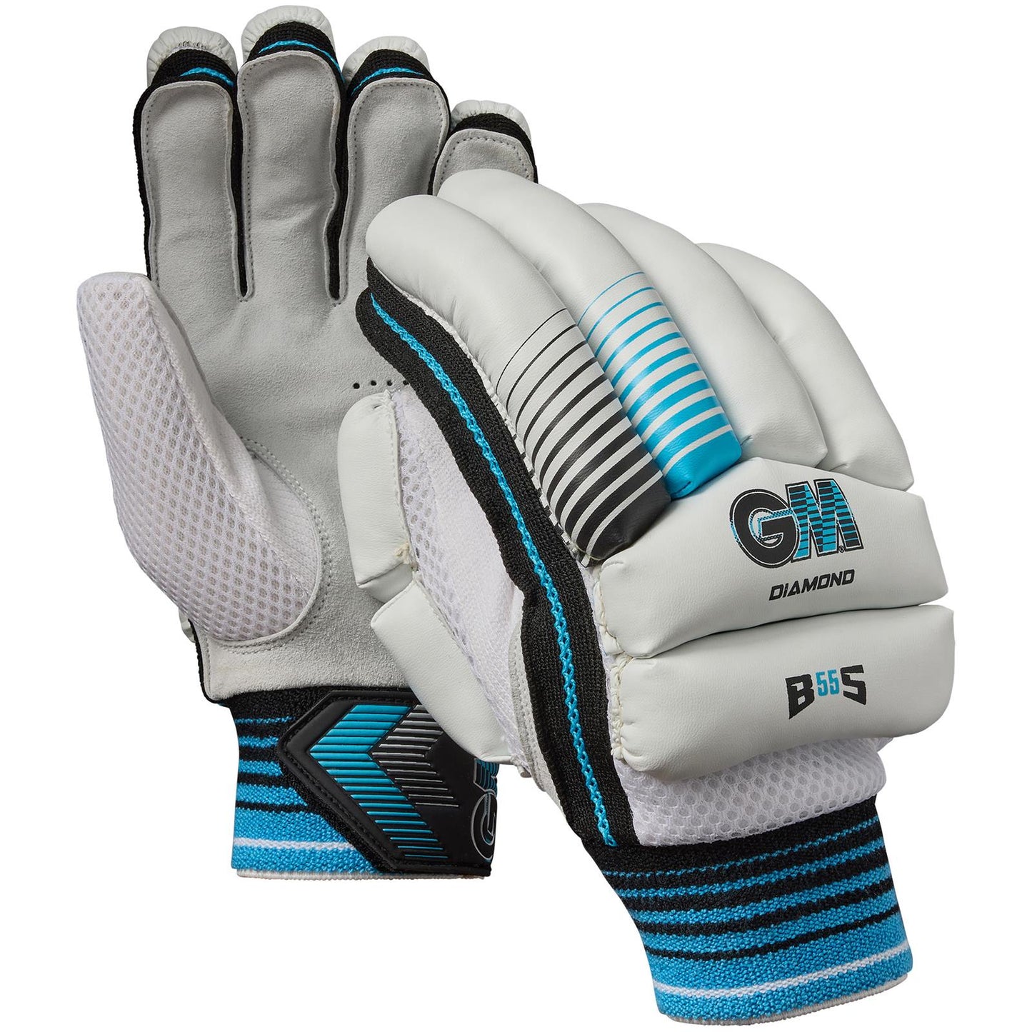 Gunn & Moore GM Diamond Junior cricket batting gloves for right-handed players, black and white sports protective gear
