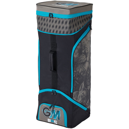 Black GM Cricket Bag 808 Diamond Duffle by Gunn & Moore, showing spacious design with multiple compartments and sturdy handles.