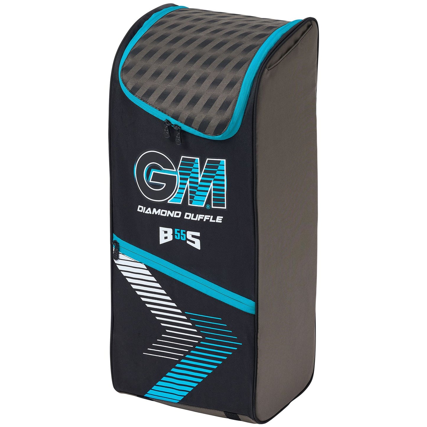 Gunn & Moore GM Cricket Bag Diamond Duffle in black with multiple compartments and sturdy handles for easy transport.