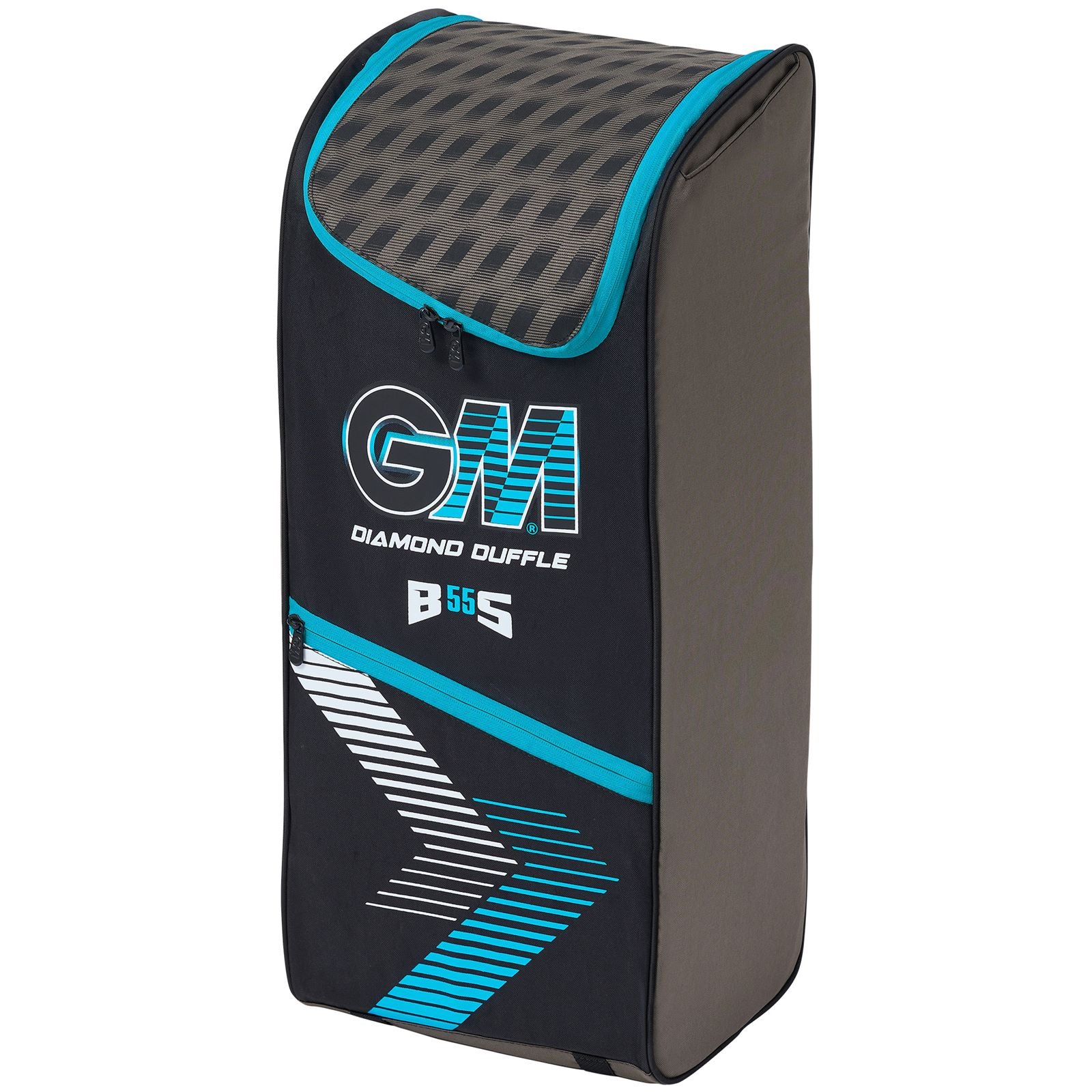 Gunn & Moore GM Cricket Bag Diamond Duffle in black with multiple compartments and sturdy handles for easy transport.