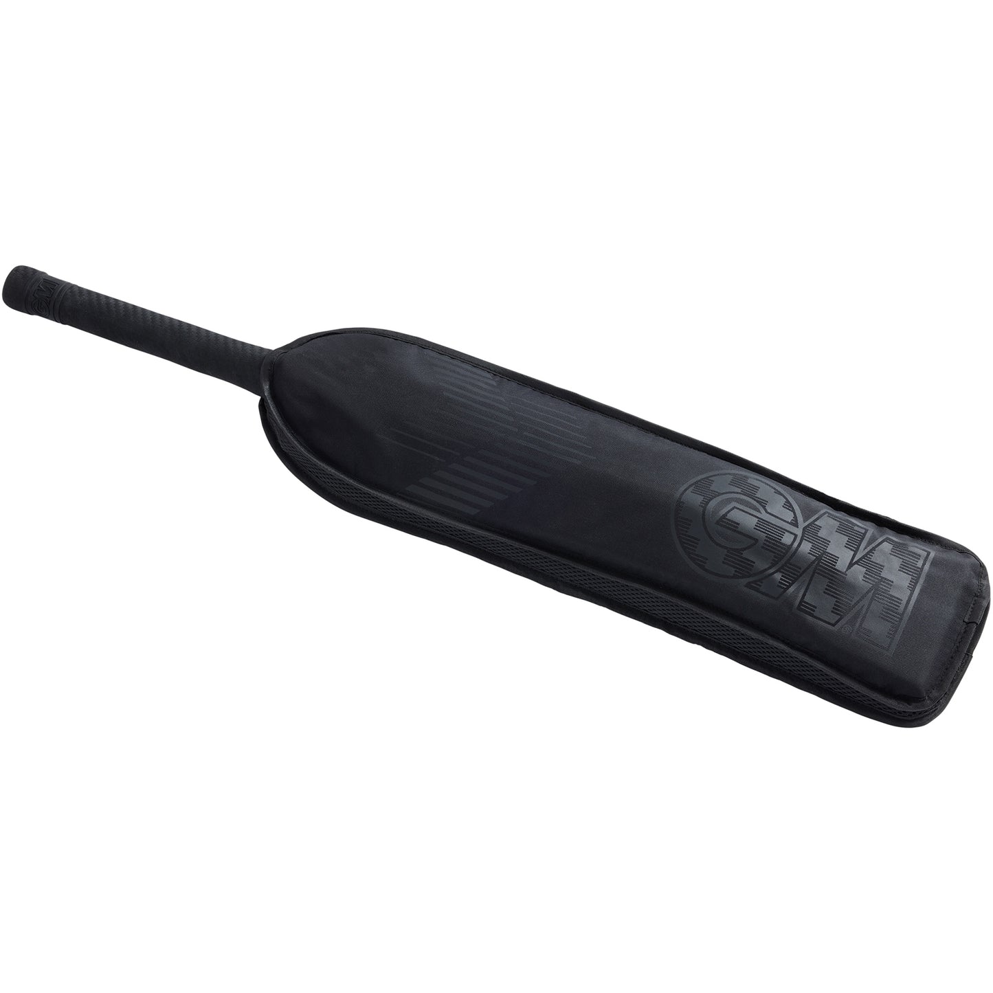 Black Gunn & Moore cricket bat cover with CRICKETGM logo, designed to protect GM cricket bats during play and storage.