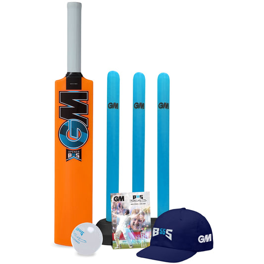 Gunn & Moore GM Diamond Opener cricket set for kids aged 4-8, includes cricket bat, ball, and protective gear for young players.