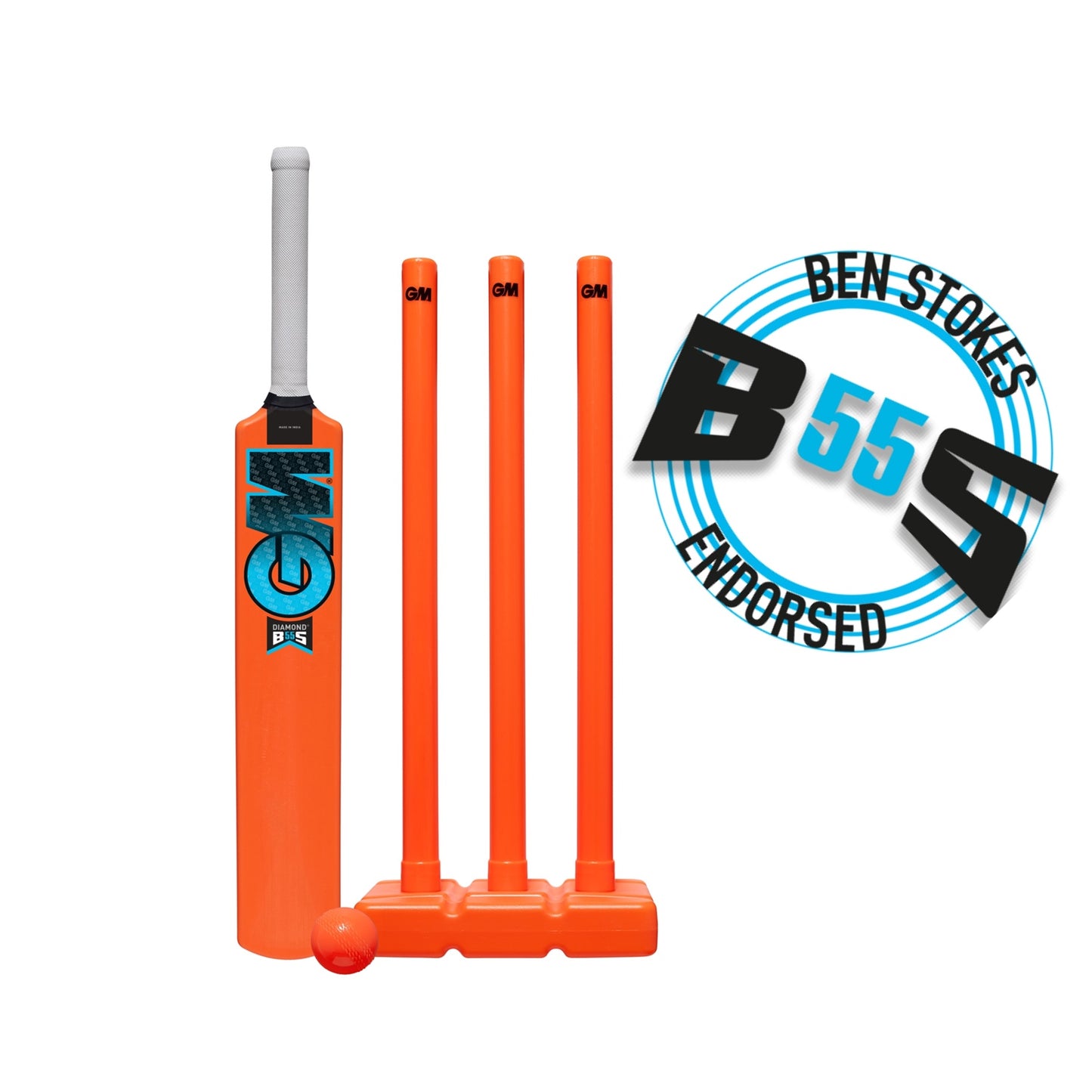 Gunn & Moore GM Diamond All-Weather Cricket Set Size 4 with bat, ball, and protective gear for young cricket players.