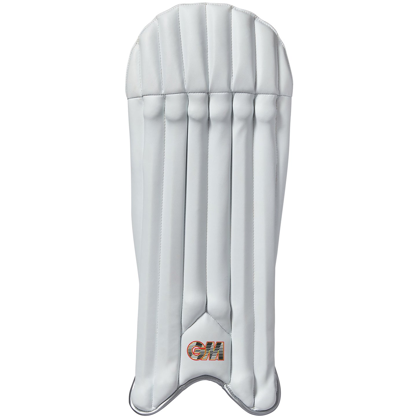 Gunn & Moore youth cricket wicket-keeping pads, CRICKETGM Rival series, padded leg guards for young wicket-keepers, white with branding.