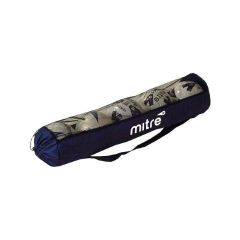 Mitre H2828 tubular football ball bag with five footballs inside, designed for easy transport and storage of sports balls.