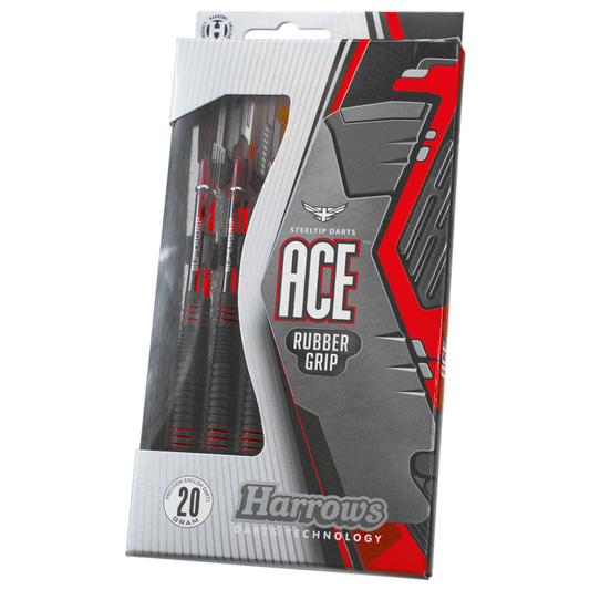 Harrows Ace rubber-coated brass darts with black and silver design, ideal for professional and recreational dart games.