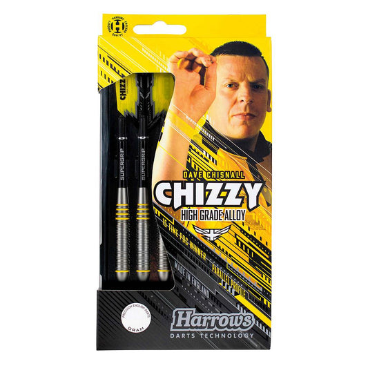 Harrows Chizzy Brass Darts with polished brass barrels and steel tips, designed for precision in sporting darts games.