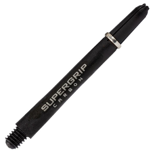 Harrows Super Grip Carbon shafts for darts, featuring durable black carbon material with textured grip surface for better handling.