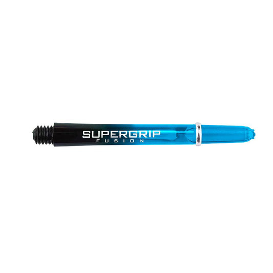 Harrows Supergrip Fusion dart shafts with black and silver design, made of durable sporting goods material for enhanced grip.
