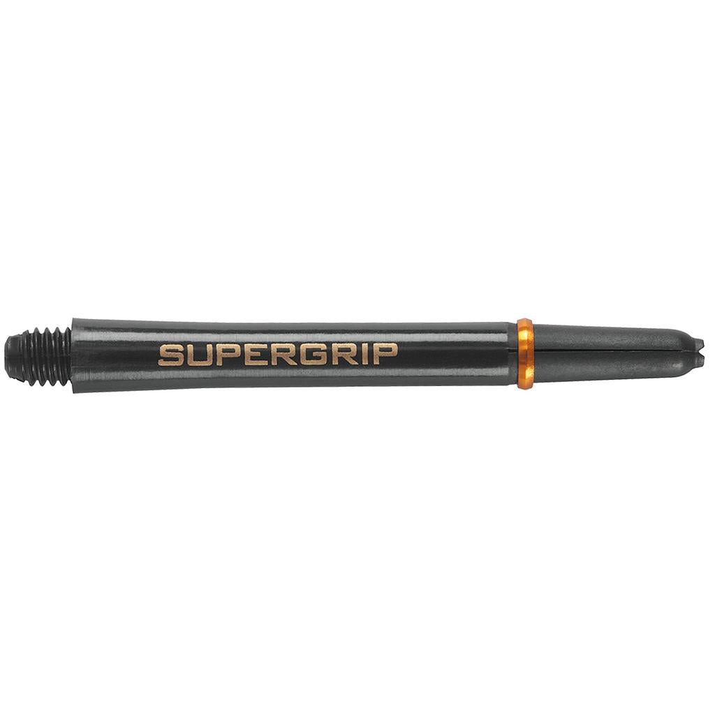 Harrows Supergrip darts shafts in black with textured grip surface, designed for improved control in sporting dart accessories.