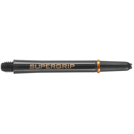 Harrows Supergrip darts shafts with black and silver design, lightweight sporting goods for accurate dart throws.