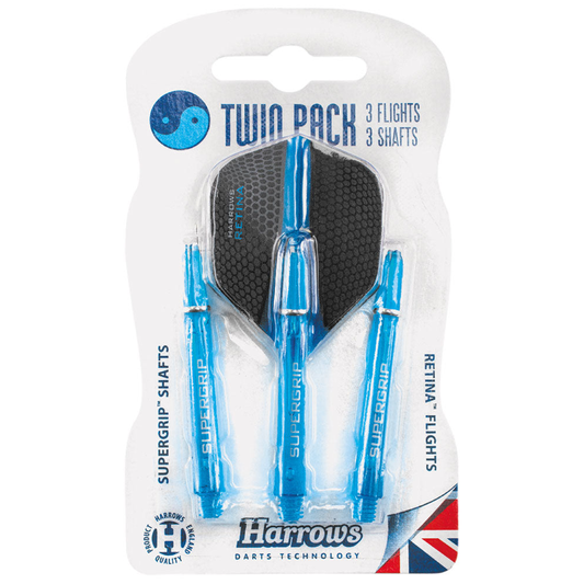 Harrows Twin Pack dart flights and shafts set with colorful flights and durable shafts for professional-style darts.