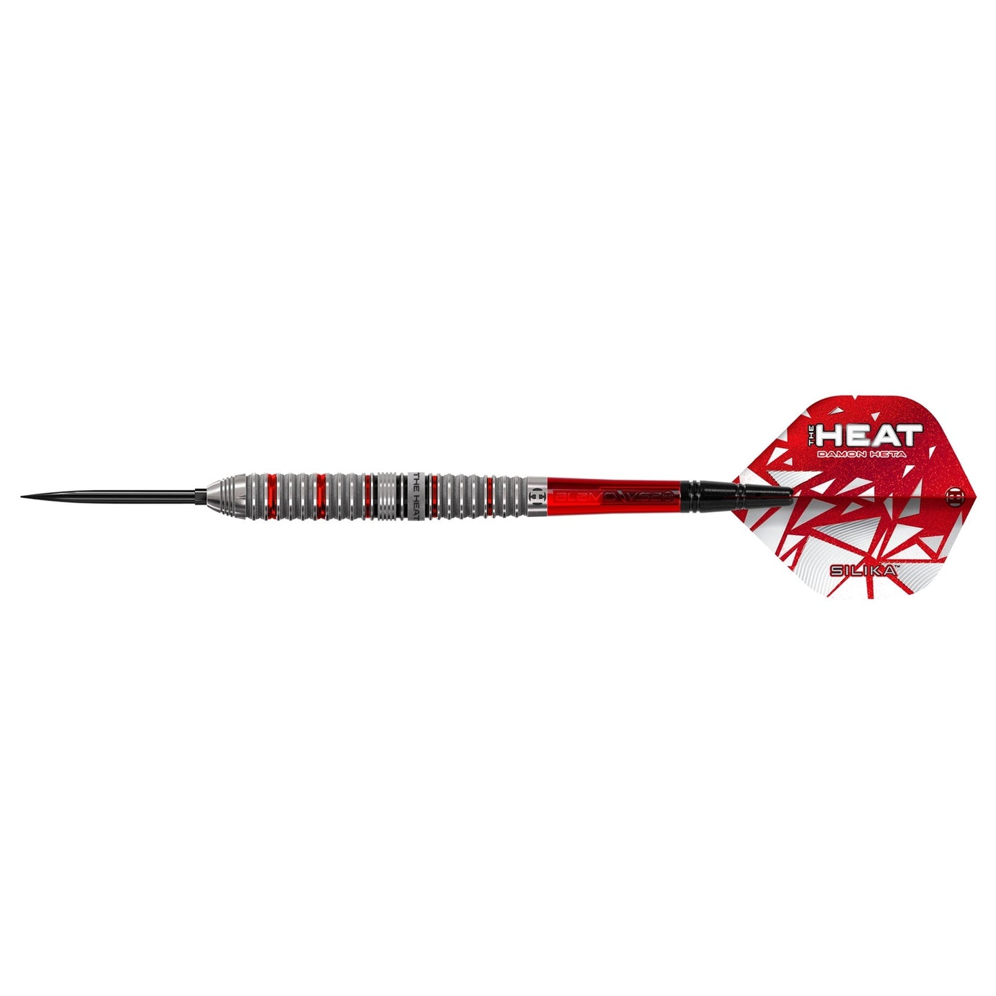 Harrows Tungsten Darts Damon Heta Series 4 90% with black and silver design, featuring a sleek, professional dart setup.