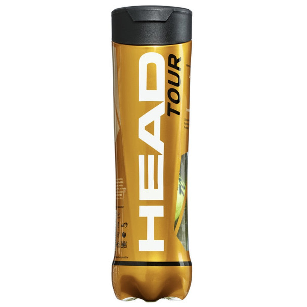 Head Tour Tennis Balls in a tube of four, sporting goods for tennis play, with bright yellow balls and Head branding visible.