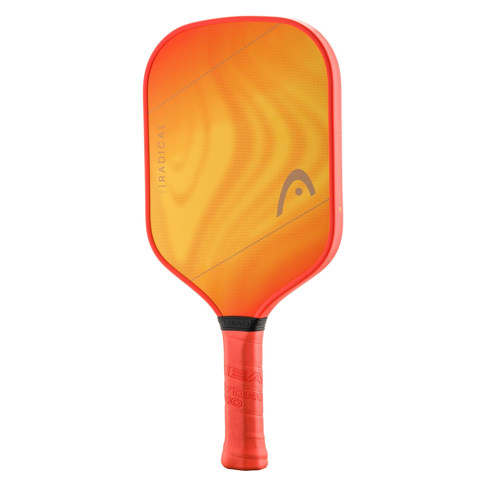 Head Radical Xceed pickleball racket with bright yellow and black design, showing the textured surface and grip area.