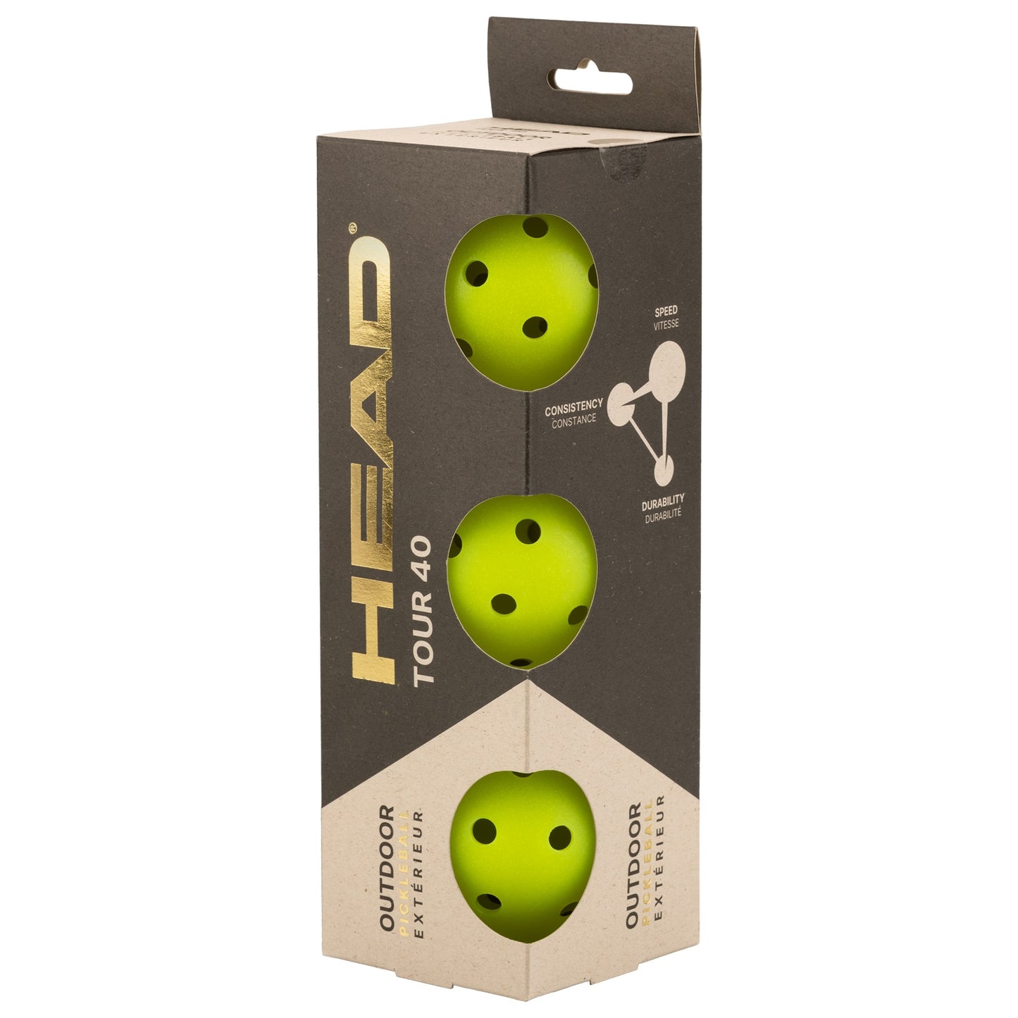 Head Pickleball Tour 40 3-ball set featuring three durable pickleball paddles for recreational and competitive play.