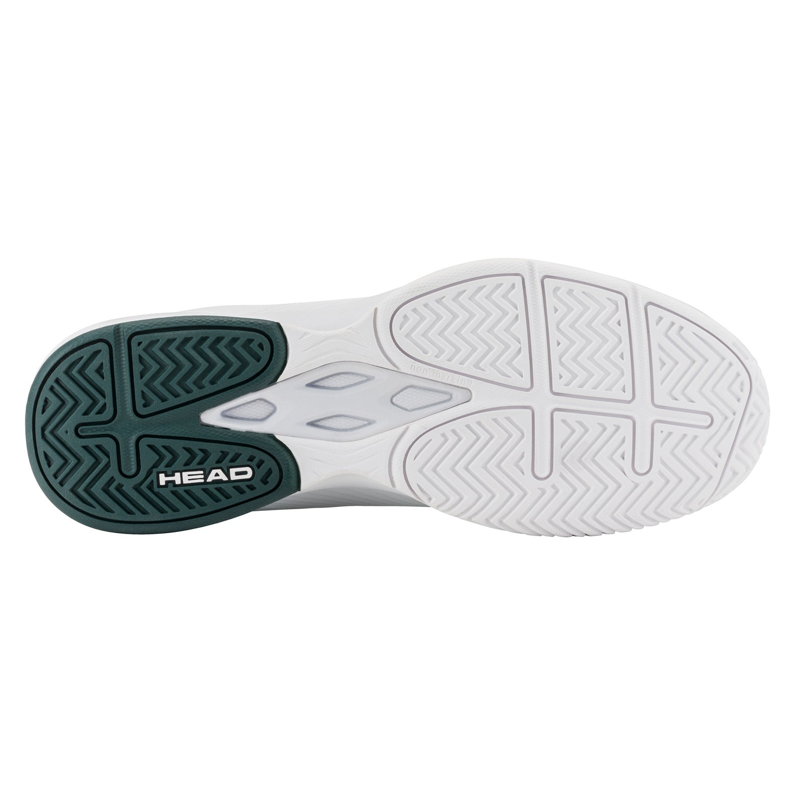 Men's HEAD Revolt Court tennis shoe with white and blue design, featuring a durable sole and supportive upper for tennis players.