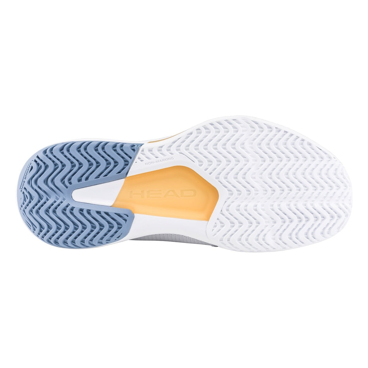 Women's HEAD Revolt Court 5.0 tennis shoe with supportive design and durable outsole, ideal for competitive tennis players.