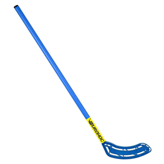 Eurohoc hockey stick in black and white with grip tape, designed for sporting goods use, showing the product's shaft and blade.