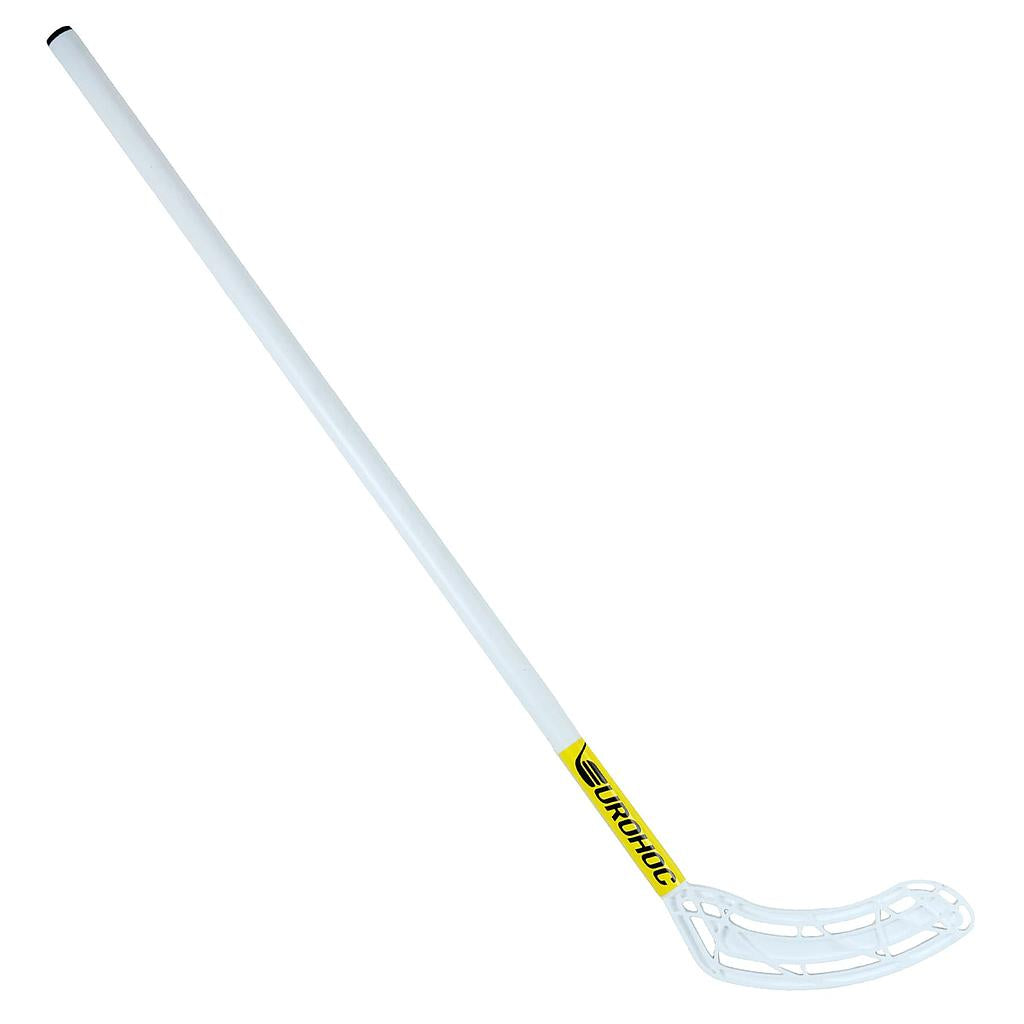 Eurohoc hockey stick for sporting goods, black and white design with grip handle, ideal for ice hockey players.
