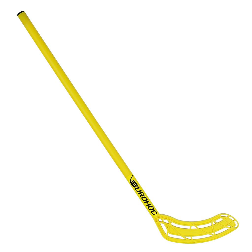 Eurohoc hockey stick in black with red accents, made for sports and hockey players, featuring a sleek design and ergonomic grip.