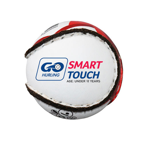 Murphy's hurling sliotar ball with white and black stitching, designed for hurling sports, shown on a plain background.