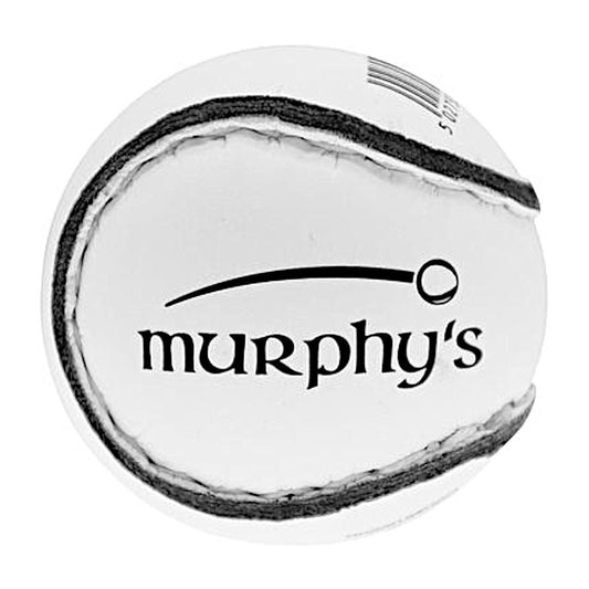 Murphy's Hurling Sliotar match ball with white and black design, sporting goods for hurling matches.