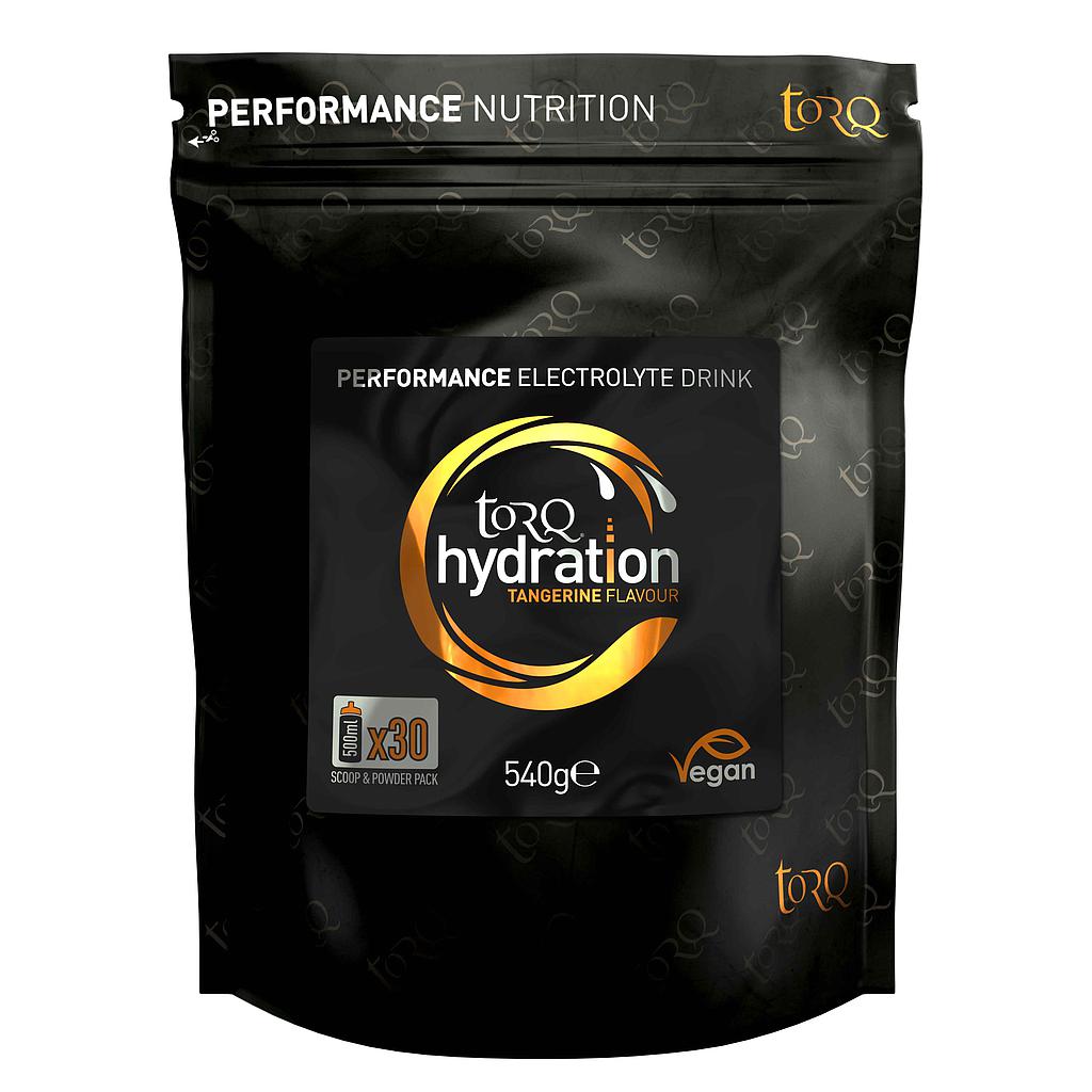 Torq Hydration Drink 540g pouch for sports hydration, shown in a close-up image of the powder packaging.