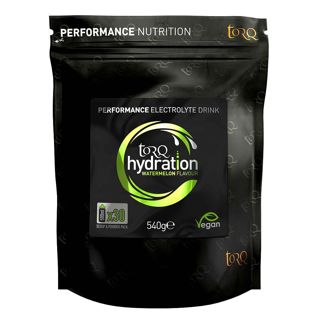 Torq Hydration Drink 540g pouch for sporting goods, showing the colorful packaging of the electrolyte hydration supplement.