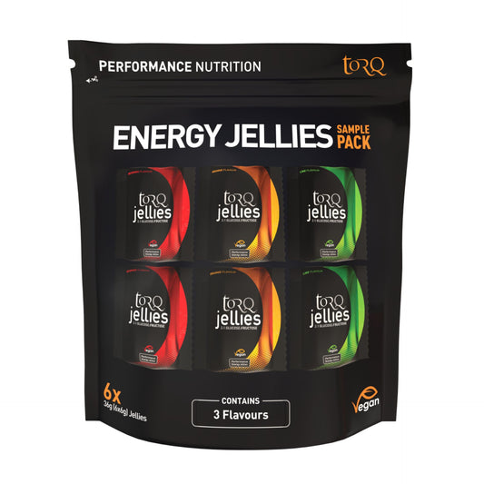 Torq Energy Jellies 6-pack sampler with assorted fruit-flavored energy gels for sports and active lifestyles.