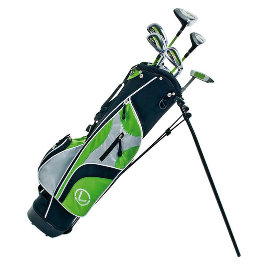 Longridge Junior Challenger golf set for ages 12+ with 6 clubs, right-handed, including drivers, irons, and a putter, for young golfers.