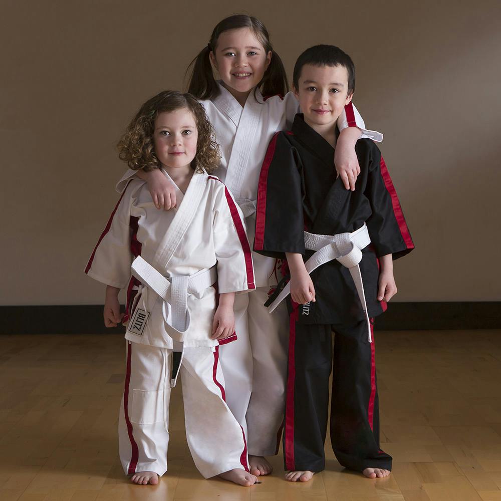 Blitz Junior Martial Arts Suit - Black / Red - 8oz