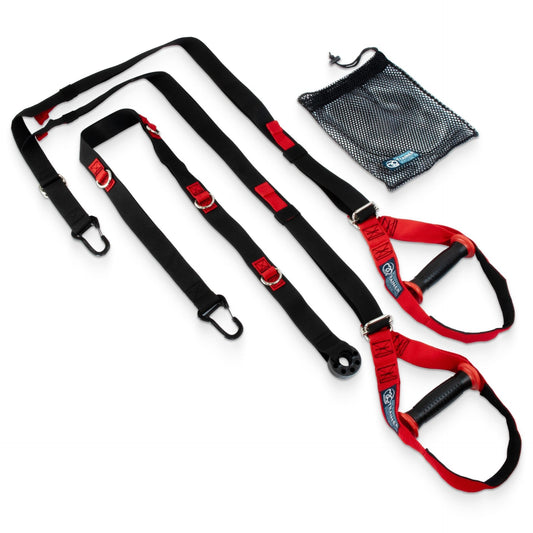Fitness-Mad Pro Suspension Trainer with adjustable straps and handles for full-body workout and strength training exercises.