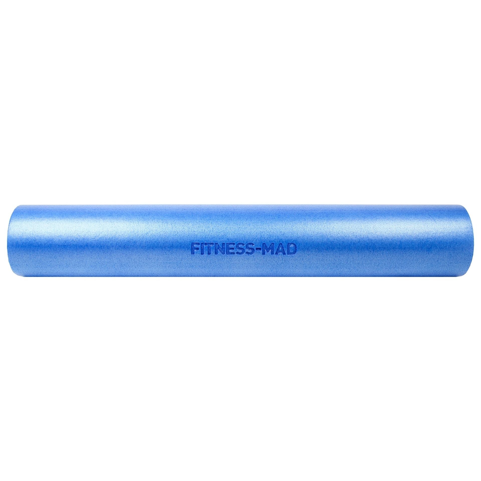 Fitness-Mad foam roller for muscle recovery and stretching, cylindrical sporting goods device with textured surface.