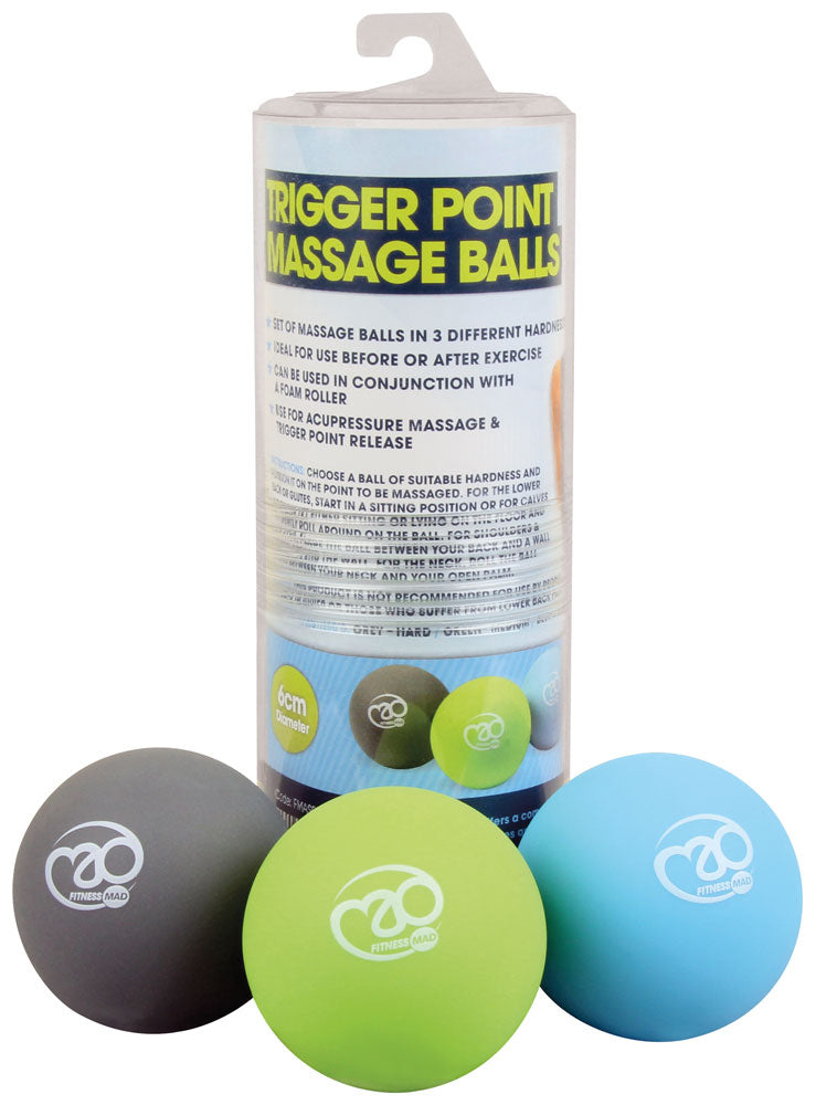 Fitness Mad Trigger Point Massage Ball Set for muscle relief and recovery, featuring multiple textured massage balls.